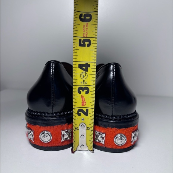 ✨SOLD Toga Pulla Black Leather Fur Stud Western Embellished Slip On Loafers Size - Picture 9 of 9